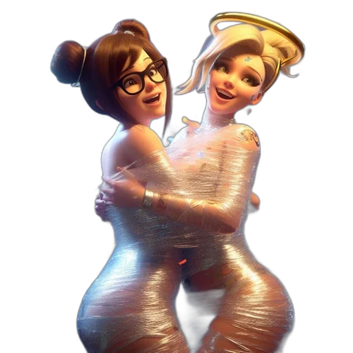 3d render, concept art, cartoon, comic book art, underwater, two, animated, females transparent PNG cut-out