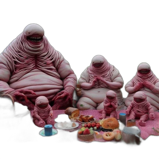 food, creature, concept art, 3d render, outer space, family, large, pink transparent PNG cut-out