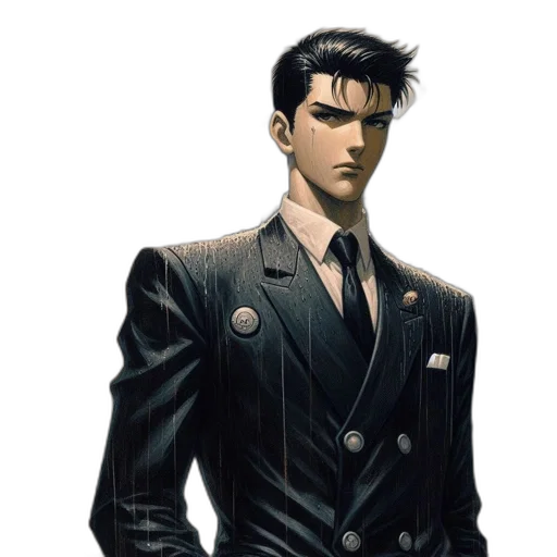 jacket, staff, concept art, comic book art, photorealistic, pixel art, dark, monochrome transparent PNG cut-out