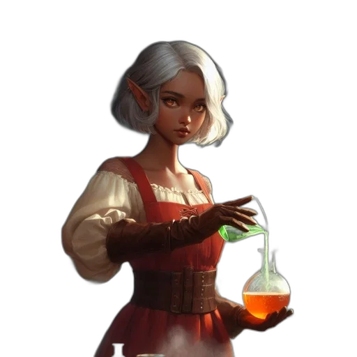 bottle, dress, staff, face, concept art, fantasy art, pixel art, oil painting transparent PNG cut-out