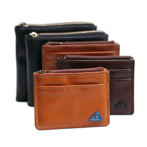 collection, five, leather, wallets, various, colors, including, black transparent PNG cut-out