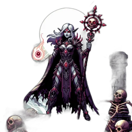 staff, creature, weapon, concept art, fantasy art, pixel art, comic book art, dark transparent PNG cut-out