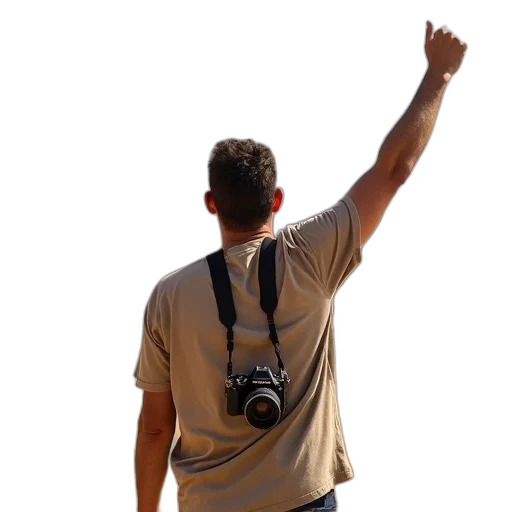 staff, weapon, jacket, animal, photorealistic, man, camera, around transparent PNG cut-out