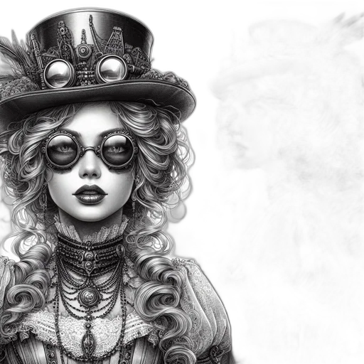 fantasy art, comic book art, concept art, pencil sketch, fire, steampunk-styled, female, figure transparent PNG cut-out