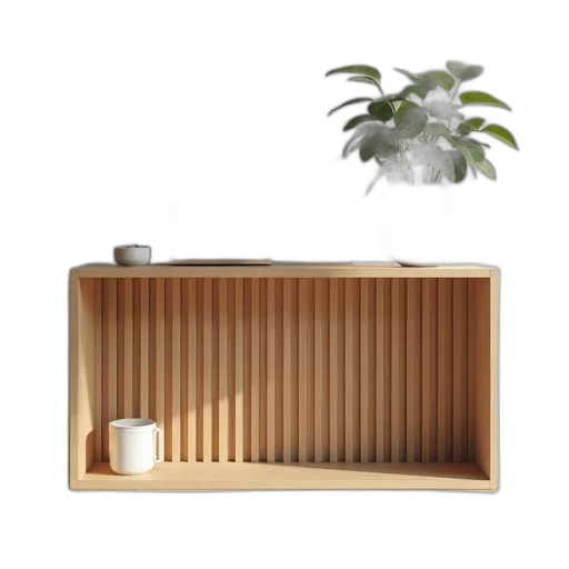 furniture, 3d render, photorealistic, forest, earth tones, monochrome, wooden, shelf transparent PNG cut-out
