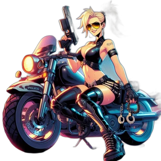 weapon, cyberpunk, concept art, comic book art, pixel art, neon lights, armed, blonde-haired transparent PNG cut-out