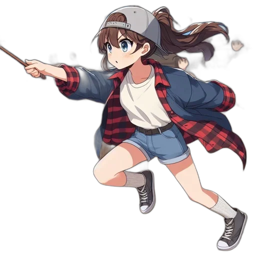 hat, jacket, weapon, staff, anime, concept art, pixel art, cartoon transparent PNG cut-out