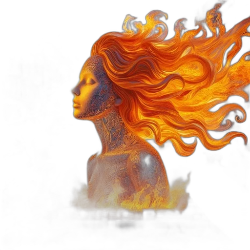hair, crown, mask, fantasy art, concept art, watercolor, photorealistic, fire transparent PNG cut-out