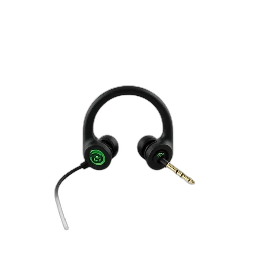 staff, 3d render, black, green, earbud, gold-colored, plug, shown transparent PNG cut-out