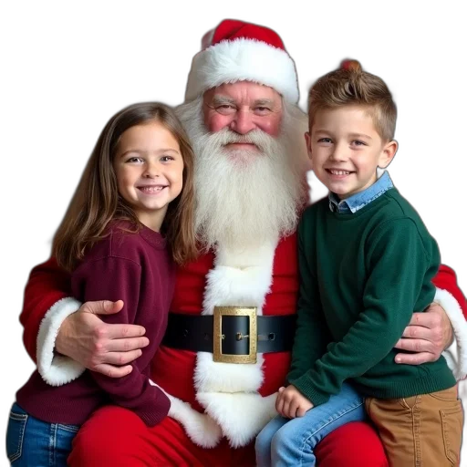 young, girl, boy, posing, photo, santa, claus, wearing transparent PNG cut-out