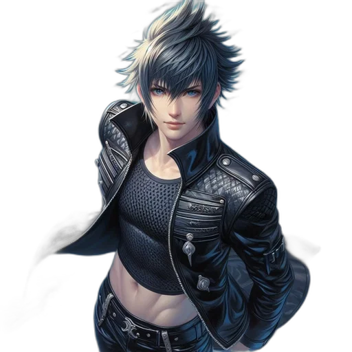 jacket, concept art, fantasy art, cyberpunk, pixel art, monochrome, dark, male transparent PNG cut-out
