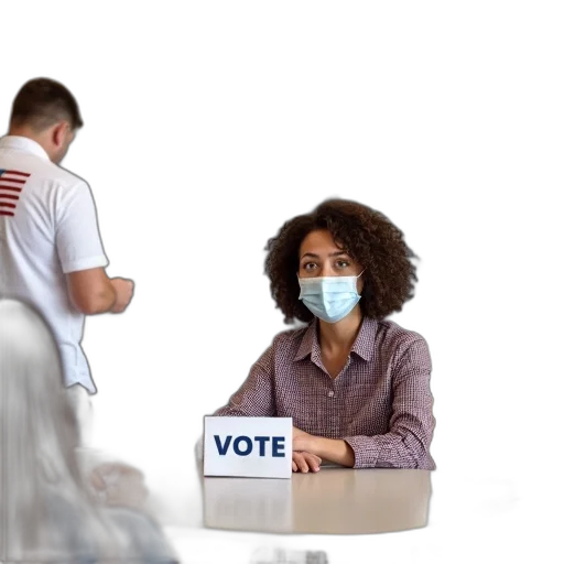 woman, sitting, table, vote, sign, surrounded, people, room transparent PNG cut-out