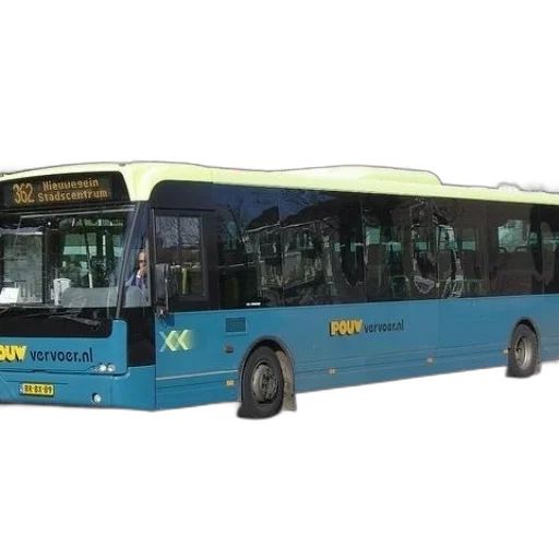3d render, photorealistic, concept art, blue, yellow, bus, word, pouv transparent PNG cut-out