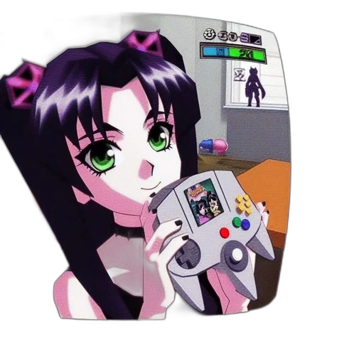 vaporwave, anime, pixel art, cyberpunk, animated, scene, features, lady transparent PNG cut-out
