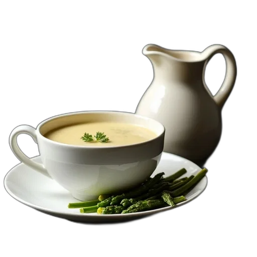 food, photorealistic, 3d render, ceramic, pitcher, filled, creamy, soup transparent PNG cut-out