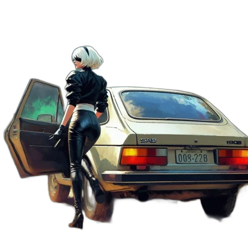 car, robot, jacket, concept art, cyberpunk, vaporwave, photorealistic, outer space transparent PNG cut-out