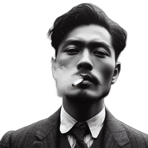 face, staff, photorealistic, man, suit, exudes, smoke, cigarette transparent PNG cut-out