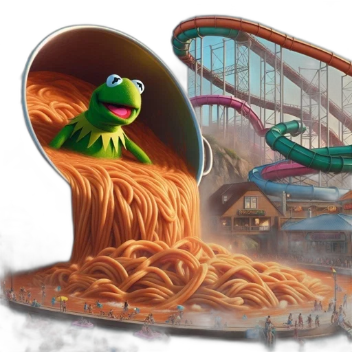 concept art, 3d render, whimsical, water, park, giant, spaghetti, fountain transparent PNG cut-out