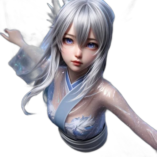 fantasy art, concept art, 3d render, photorealistic, blue, regal, figure, silver transparent PNG cut-out