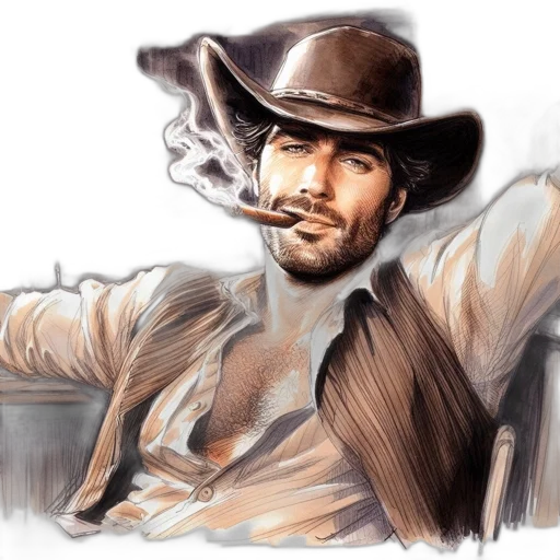hat, photorealistic, comic book art, concept art, watercolor, old, west, scene transparent PNG cut-out
