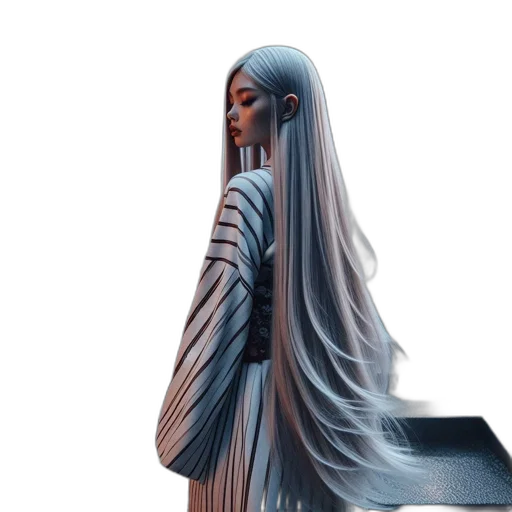 hair, dress, sword, creature, 3d render, concept art, fantasy art, vaporwave transparent PNG cut-out