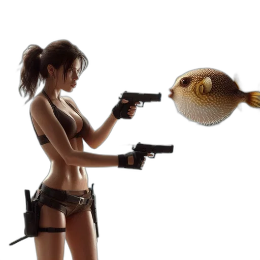 weapon, concept art, underwater, woman, stands, beach, black, bikini transparent PNG cut-out