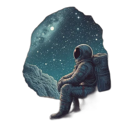 jacket, robot, creature, concept art, fantasy art, pixel art, watercolor, outer space transparent PNG cut-out