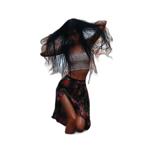 hair, dress, creature, umbrella, 3d render, concept art, photorealistic, pixel art transparent PNG cut-out