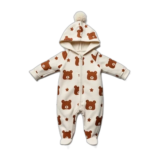 jacket, baby, onesie, pattern, cartoon, bears, displayed, against transparent PNG cut-out