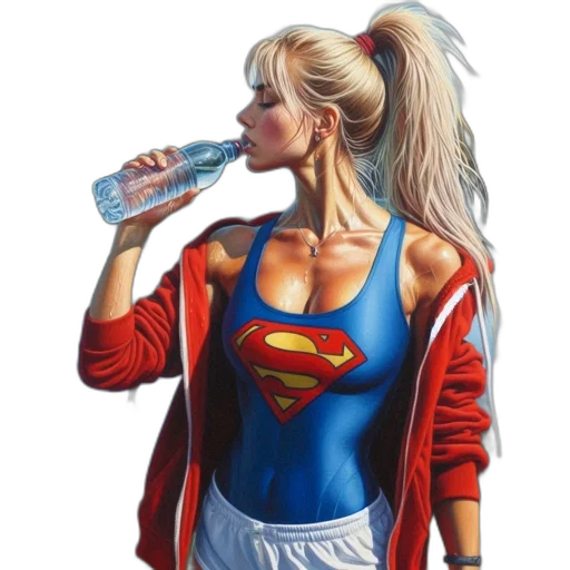 bottle, comic book art, oil painting, photorealistic, fantasy art, woman, blonde, hair transparent PNG cut-out