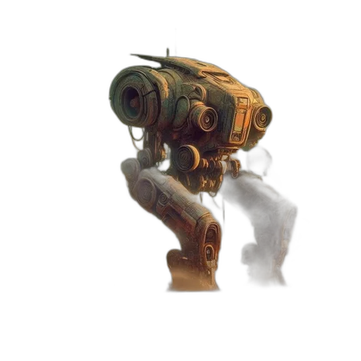 robot, weapon, staff, mask, concept art, 3d render, fantasy art, watercolor transparent PNG cut-out