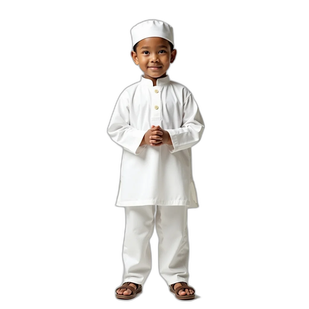 staff, photorealistic, young, boy, wearing, white, traditional, outfit transparent PNG cut-out