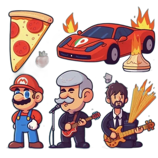 car, concept art, pixel art, cartoon, comic book art, fire, red, illustration transparent PNG cut-out