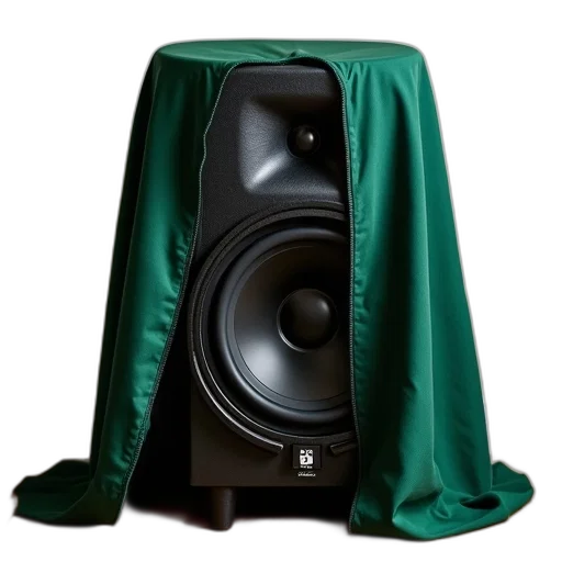 jacket, green, fabric, cover, placed, over, black, speaker transparent PNG cut-out