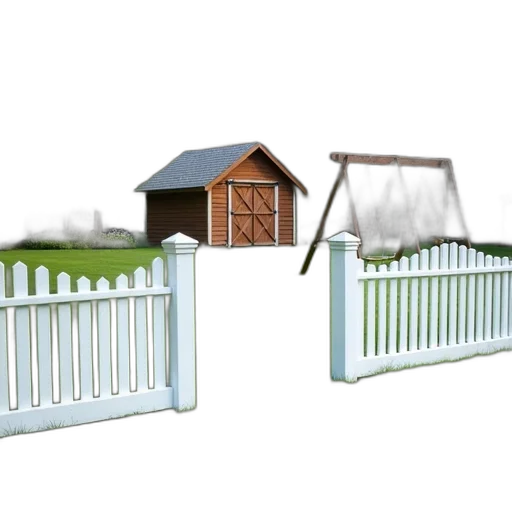 furniture, 3d render, concept art, photorealistic, white, picket, fence, surrounds transparent PNG cut-out