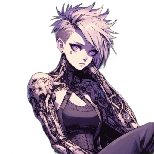 jacket, dress, jewelry, cyberpunk, concept art, pixel art, anime, dark transparent PNG cut-out
