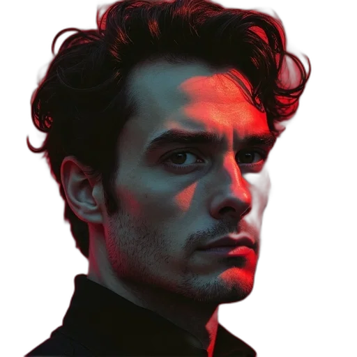 face, hair, jacket, staff, photorealistic, concept art, comic book art, pixel art transparent PNG cut-out