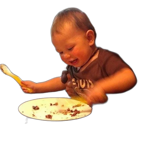food, 3d render, photorealistic, concept art, baby, eating, off, plate transparent PNG cut-out