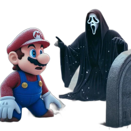 mask, concept art, 3d render, realistic, mario, shock, encounters, grim transparent PNG cut-out