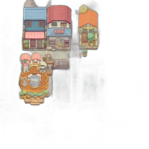 furniture, building, concept art, 3d render, fantasy art, pixel art, city street, fog transparent PNG cut-out