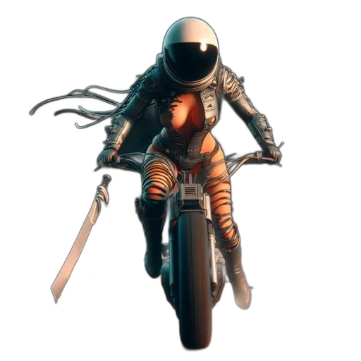 weapon, jacket, sword, robot, concept art, cyberpunk, 3d render, fantasy art transparent PNG cut-out