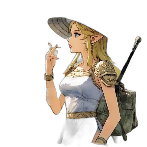 staff, dress, hat, weapon, concept art, fantasy art, pixel art, watercolor transparent PNG cut-out