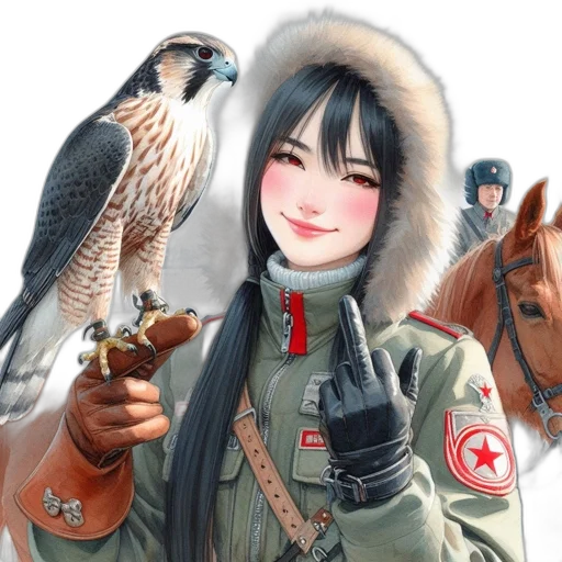 animal, weapon, jacket, staff, anime, fantasy art, photorealistic, concept art transparent PNG cut-out
