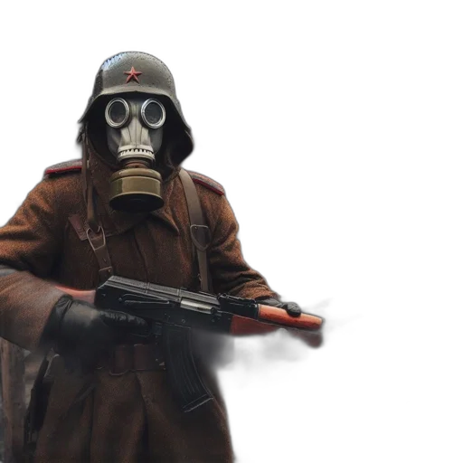 mask, weapon, staff, jacket, concept art, 3d render, photorealistic, individual transparent PNG cut-out