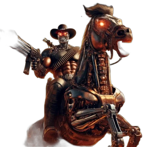 weapon, robot, concept art, fantasy art, photorealistic, 3d render, robotic, cowboy transparent PNG cut-out