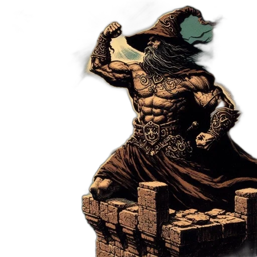 creature, comic book art, concept art, fantasy art, pixel art, muscular, wizard, stands transparent PNG cut-out