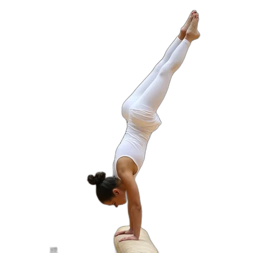 staff, photorealistic, gymnast, performing, handstand, balance, beam, gymnasium transparent PNG cut-out