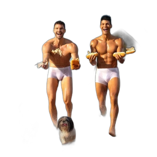 food, concept art, 3d render, pixel art, fantasy art, two, shirtless, men transparent PNG cut-out
