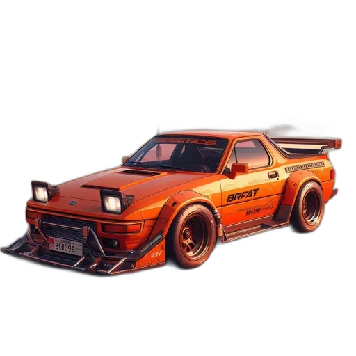 car, weapon, concept art, photorealistic, 3d render, pixel art, orange, modified transparent PNG cut-out