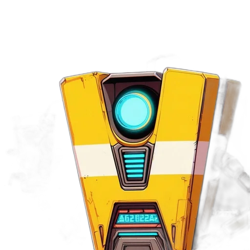 robot, weapon, staff, concept art, 3d render, pixel art, fantasy art, yellow transparent PNG cut-out